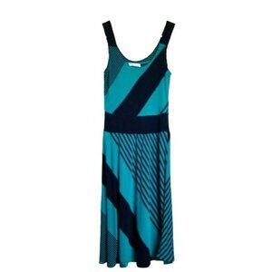 Spense Striped Dress Navy Teal Tank Sleeveless Knee length No Size Tag XS/S EUC